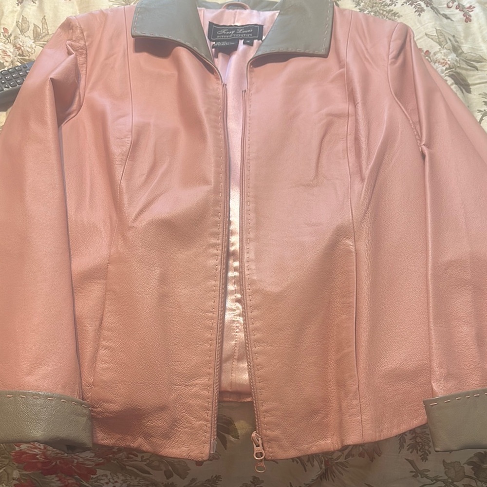 Pink Leather Jacket with Gray Accents